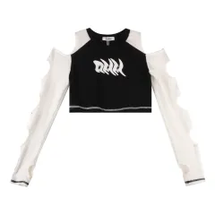Spicy Girl Design Cut-out Off Shoulder T-Shirt - Black - View 1