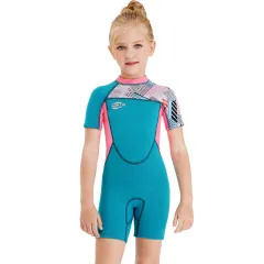 Girls Snorkeling, Surfing, Sunscreen And Cold-Proof Autumn And Winter Short-Sleeved Swimwear - Blue - View 1