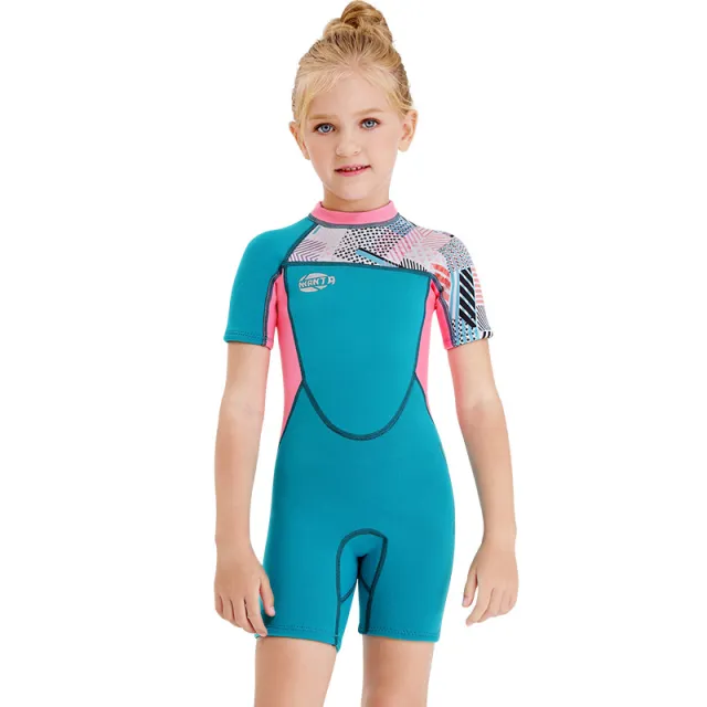 Girls Snorkeling, Surfing, Sunscreen And Cold Proof Autumn And Winter Short Sleeved Swimwear Blue - Shop at LoveMi