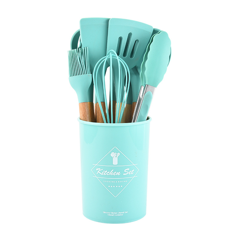 Title 7, Wooden Handle Silicone Kitchenware Set 12-piece...