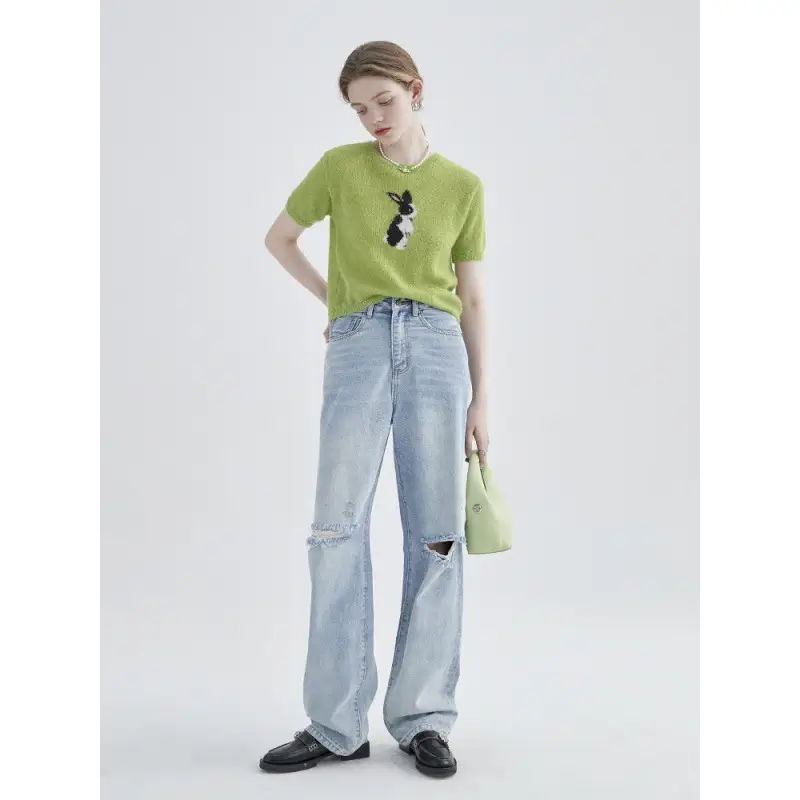 Rabbit Print Round Neck Fashion Short Sleeves