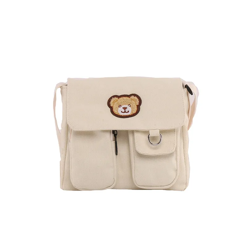 Cute Bear Japanese Girl One-shoulder Canvas Messenger Bag - White