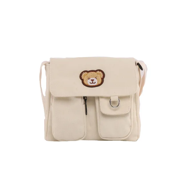 Cute Bear Japanese Girl One shoulder Canvas Messenger Bag White - Shop at LoveMi
