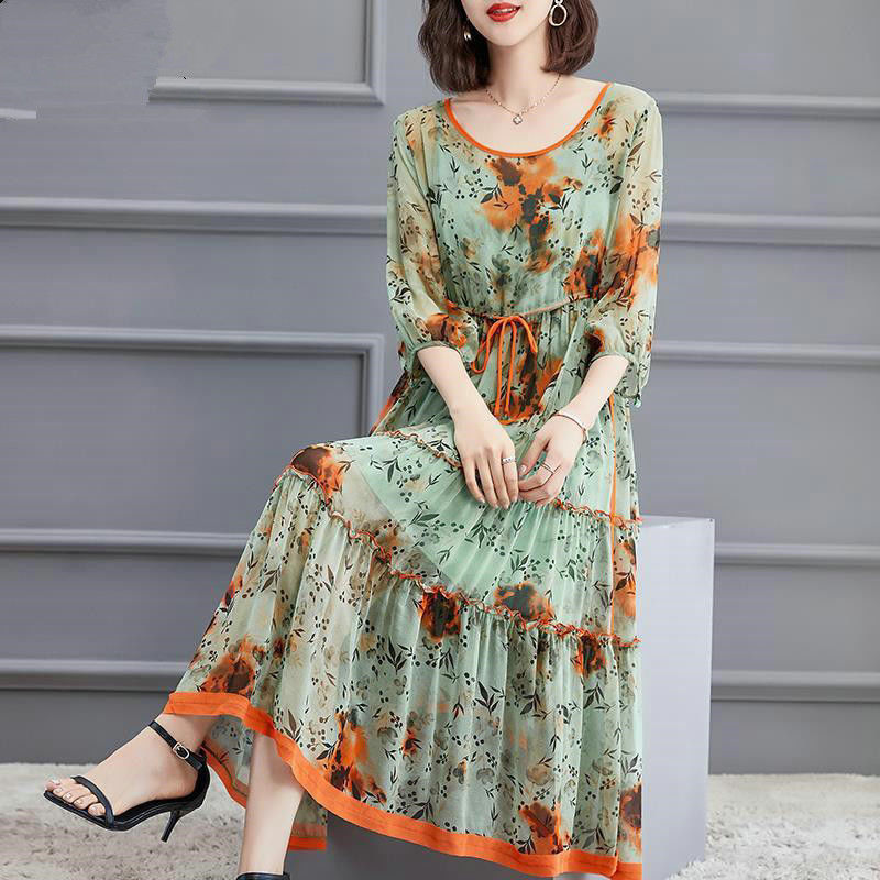 Five Point Sleeve Fashion Temperament Printing Mid  Length