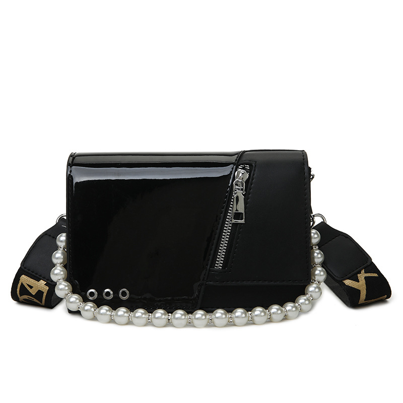 Beaded Wide Shoulder Strap Portable Small Square Bag Black - Shop at LoveMi