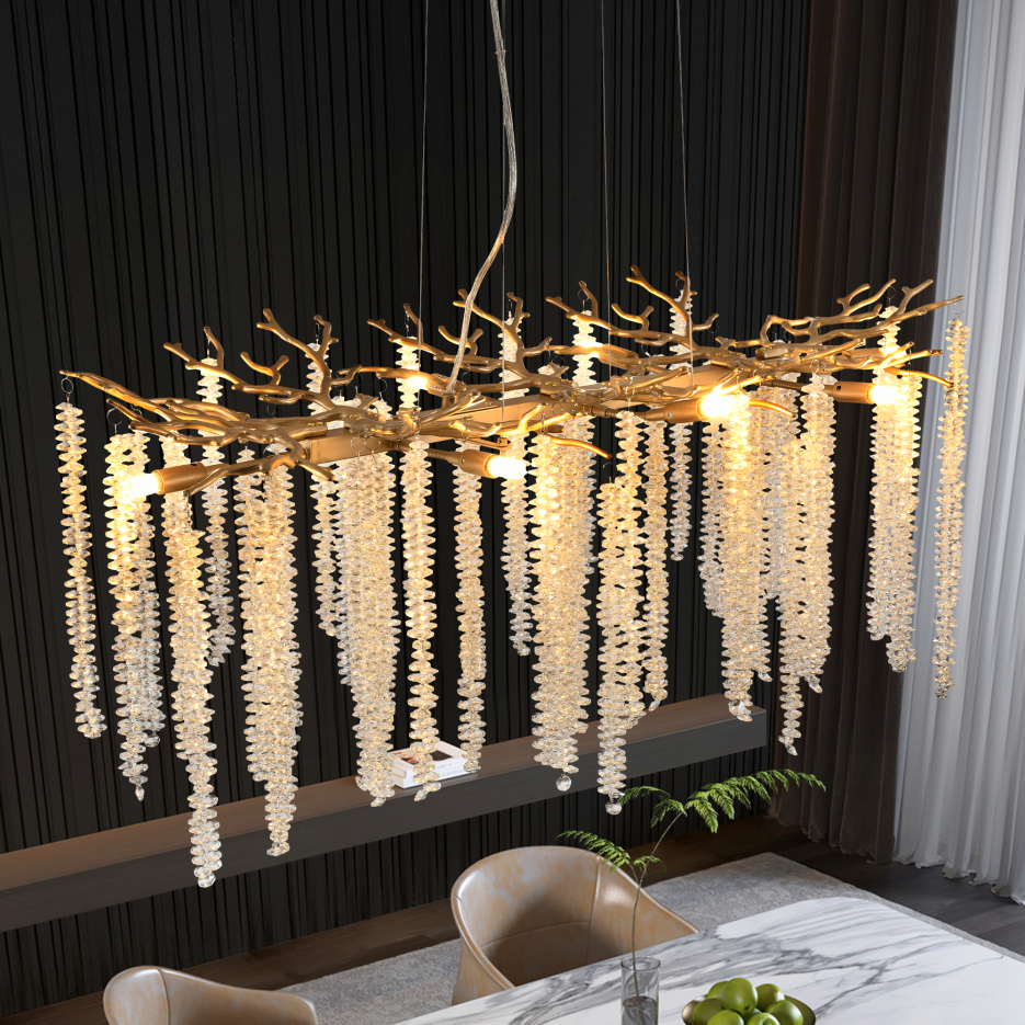 39-inch Modern Golden Pendant Light With Cascading Crystal Strands, Ideal For Living Room, Dining Room And Foyer, High-End Decorative Lighting Fixture Bulb Not Included