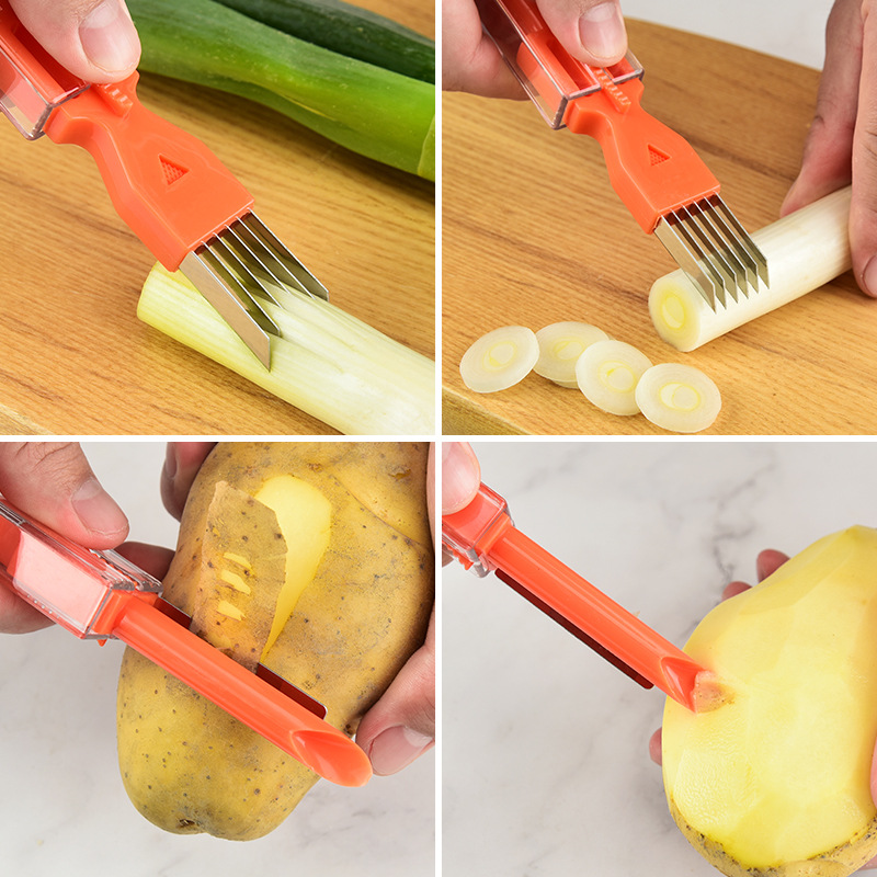 Stainless Steel Double-headed Onion Cutter Household Melon And Fruit Planer With Protective Cover