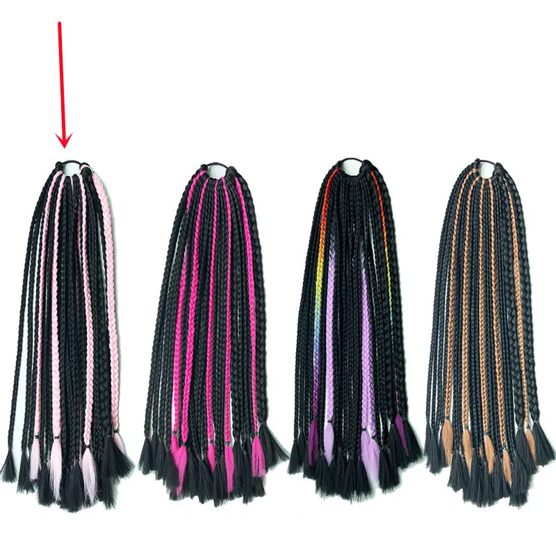 Female Braided Hair African Braids Hip Hop Colorful Wig - Black Pink