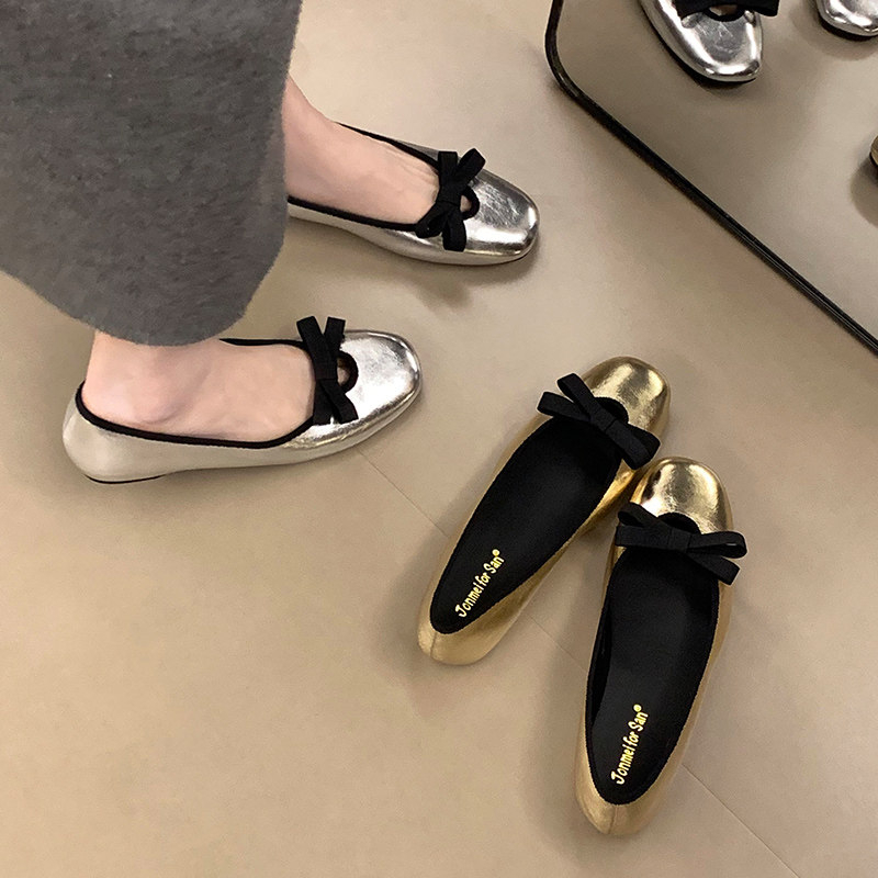 Women Elegant Round Square Toe Hidden Height Flats, Bow Decor Mary Jane Slip On Ballet Shoes, Matching Dress Casual Footwear 2026