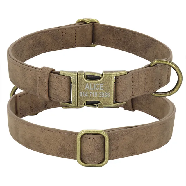 Collar Poly Urethane Leather Small And Medium sized Dog Brown - Shop at LoveMi