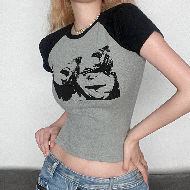 Character Avatar Printed With Contrasting Short Sleeves