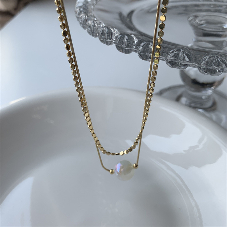 Fashion Women's Mermaid Ji Pearl Double Layer Necklace Ins Wind