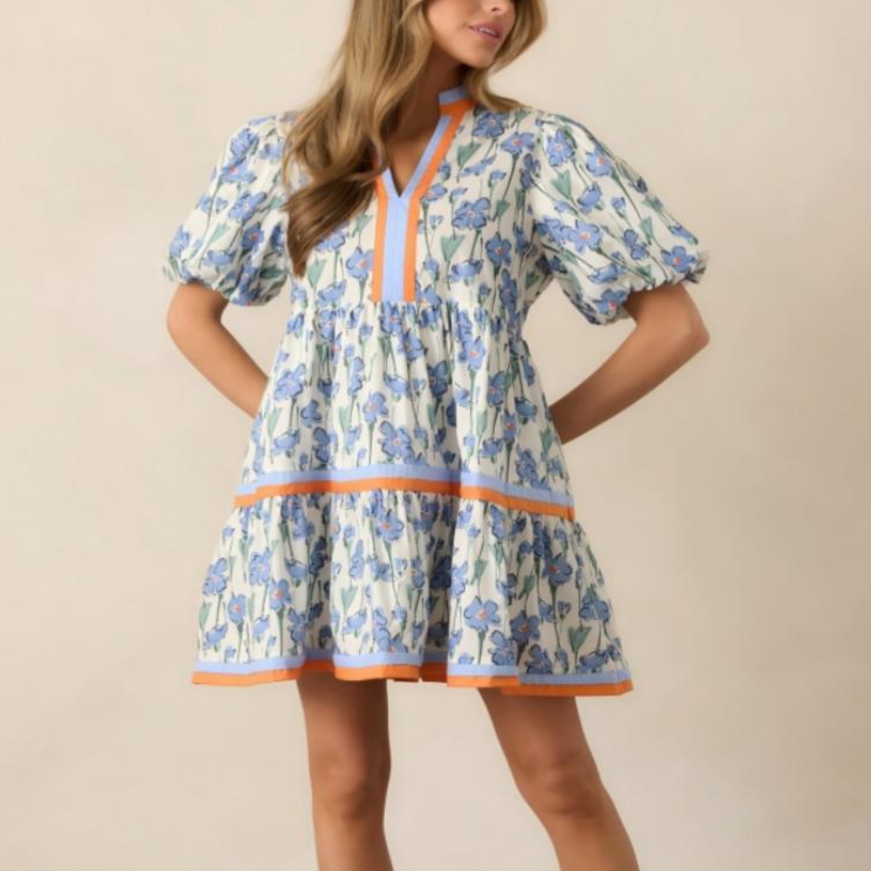 Retro Ink Printed A-line Umbrella Dress