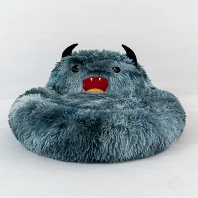 Self Warming Donut Pet Bed Round Faux Fur Luxury Cozy Cat Nest Monster Sleeping Bed For Cats And Dogs Blue - Shop at LoveMi