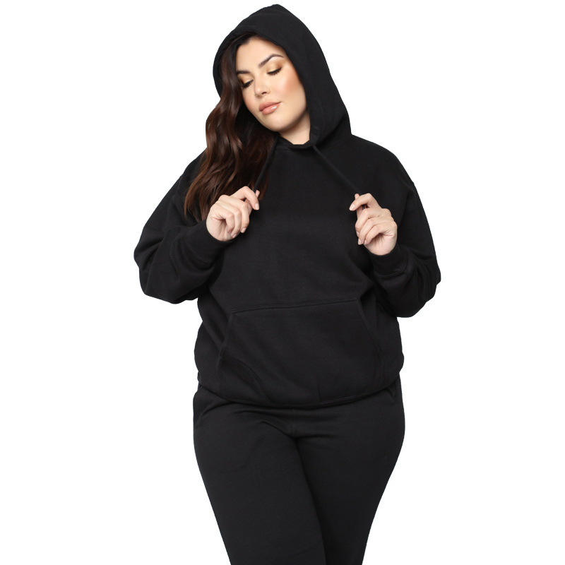 Loose And Casual Solid Color Hooded Long-sleeved Sweater Suit Plus Size - Image 1