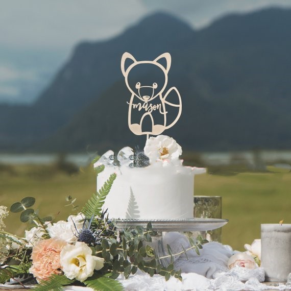 Rustic Wedding Cake Topper in Wooden Style