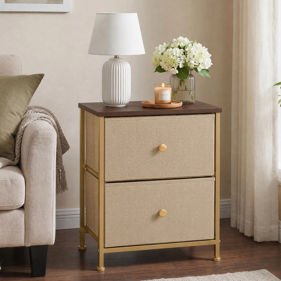 Double Drawer Bedside Table - Suitable For Bedrooms And Living Rooms, 20 Inches High — foto 7