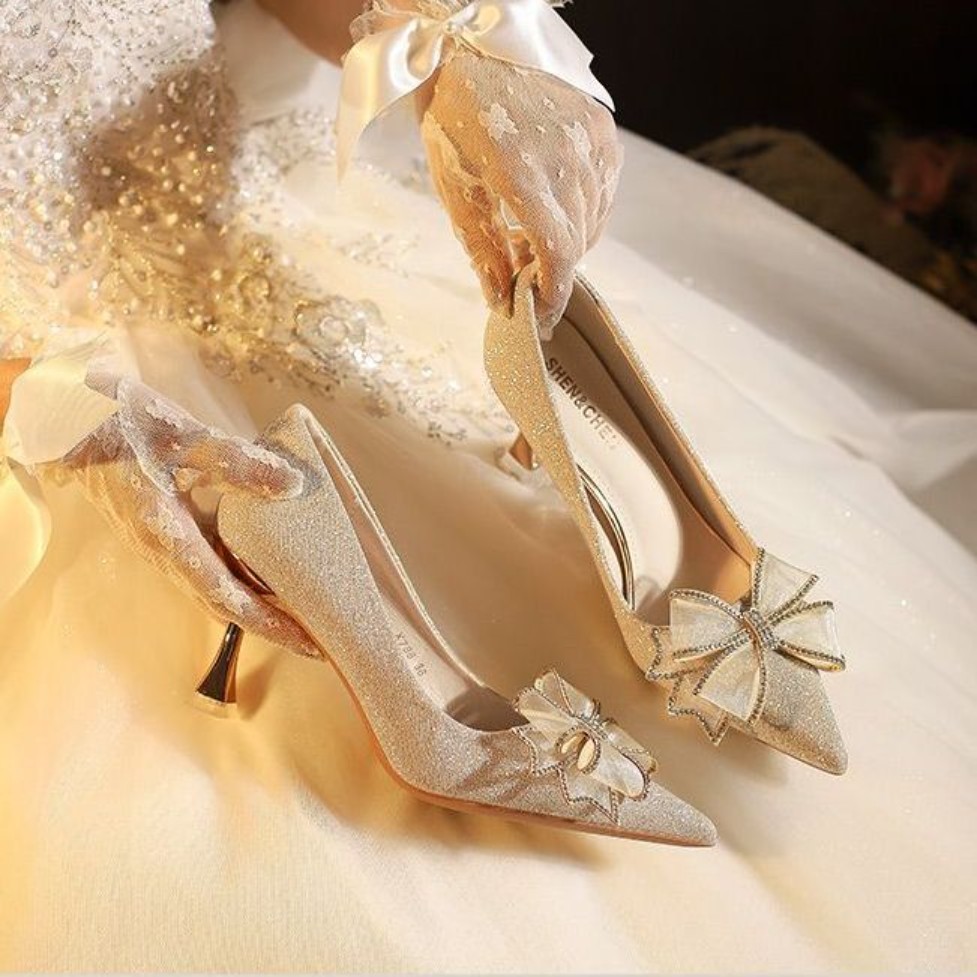 Women's Sexy Pointed Toe Pumps, Elegant Wedding Bridal Shoes, Cinderella Style Formal Heels