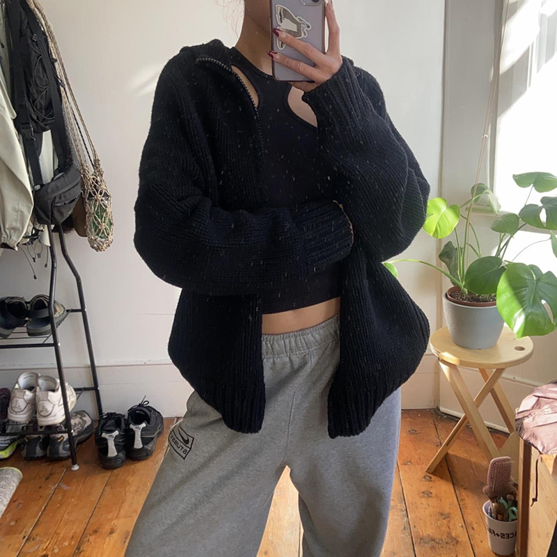 Stand Collar Long Sleeve Loose Casual Simple Cardigan