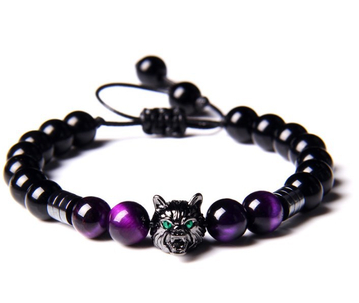 8mm Wolf Head Amazon Yoga Agate Bead Bracelet