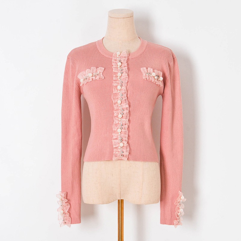 Pit Strip Elastic Slim Lace Nail beaded Drill Decoration Knitted Sweater Leggings Pink - Shop at LoveMi