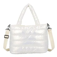 Women's Fashion Casual Shiny Shoulder Handbag - White - View 1
