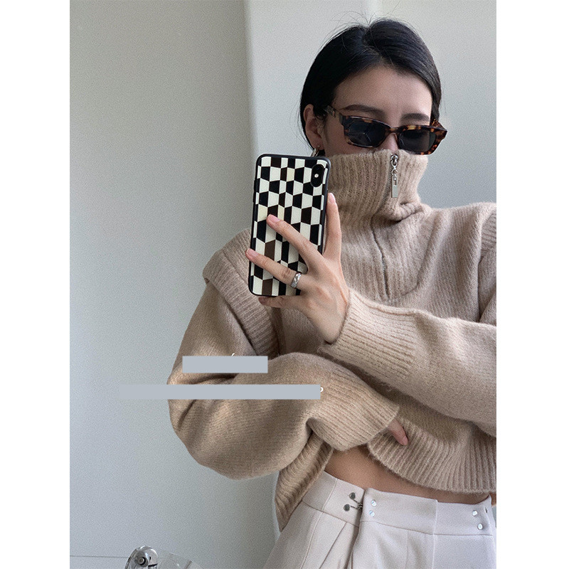 Turtleneck Loose Zipper Embellished Pullover Sweater