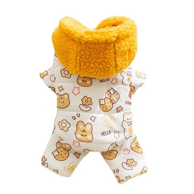 Animal Full Print Quilted Cotton Dog Clothes Teddy Traction Four Legged Cotton Coat Bichon Winter Warm Clothes Puppy Jumpsuits Yellow - Shop at LoveMi