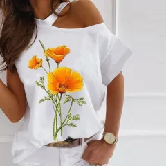 New Off-shoulder Hanging Neck Short-sleeved T-shirt For Women - 4 Style - View 1