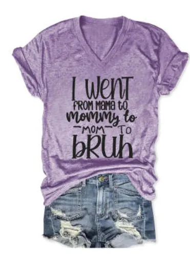 Went From Mama To Mommy V Neck T Shirt Purple - Shop at LoveMi