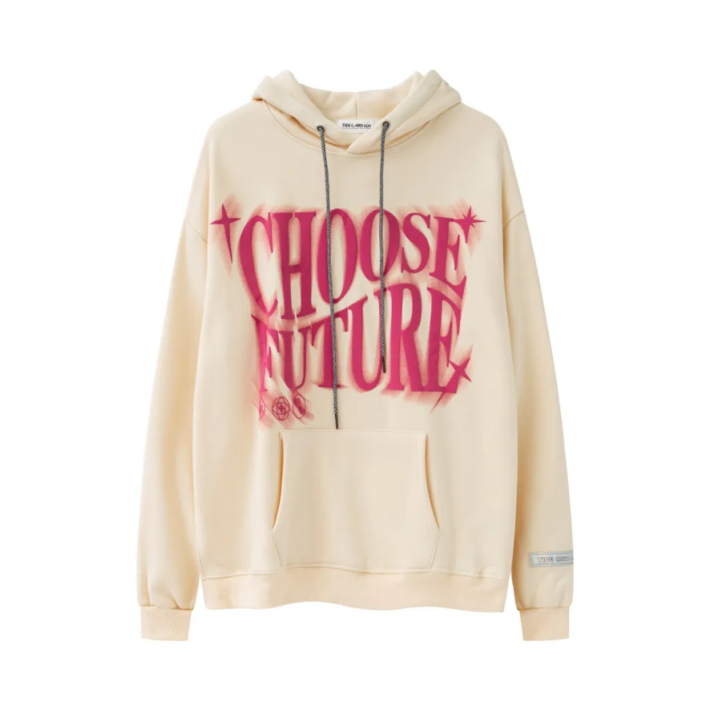 High Street Fashion Brand Foaming Letter Couple Hooded Sweater - Apricot