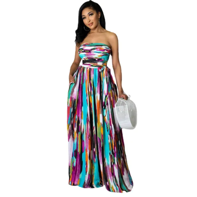 European And American Slim fit Printed Zipper Chiffon Sleeveless Tube Top Jumpsuit L Color - Shop at LoveMi
