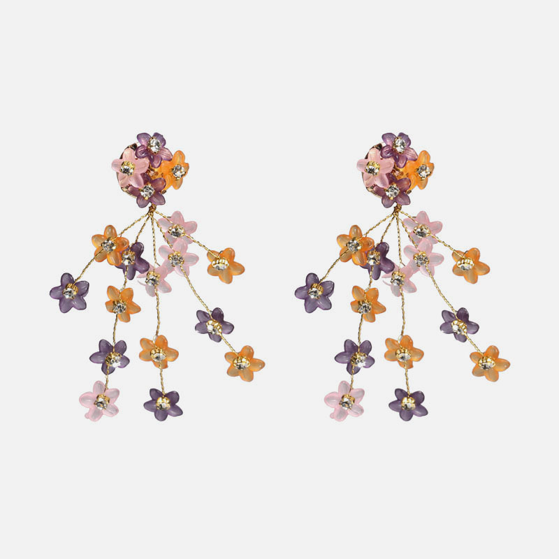 Hand-woven Small Floral Clip Diamond Tassel Earrings Flower Earrings