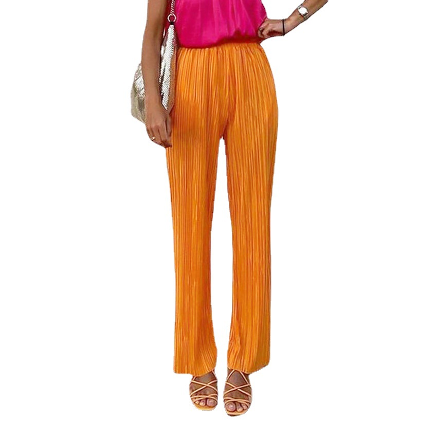 Orange Yellow Loose Drape Trousers Slit High Waist Wide-leg Pants