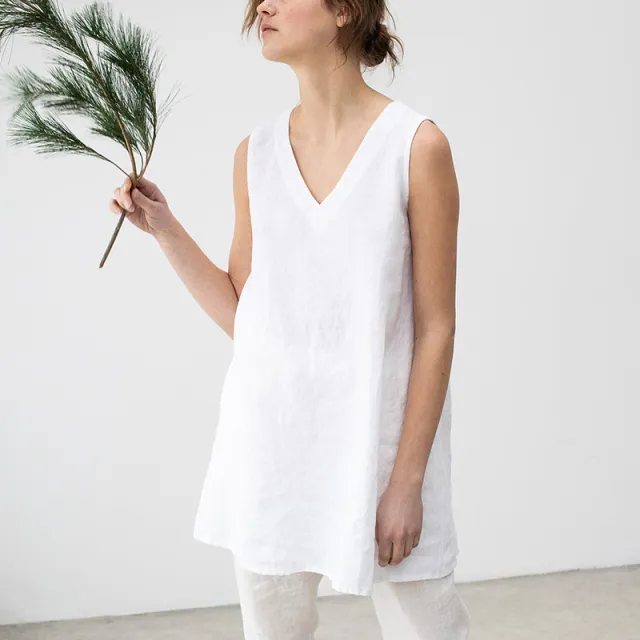 Women's Pure Linen V Neck Sleeveless Tank Top Whiteb - Shop at LoveMi