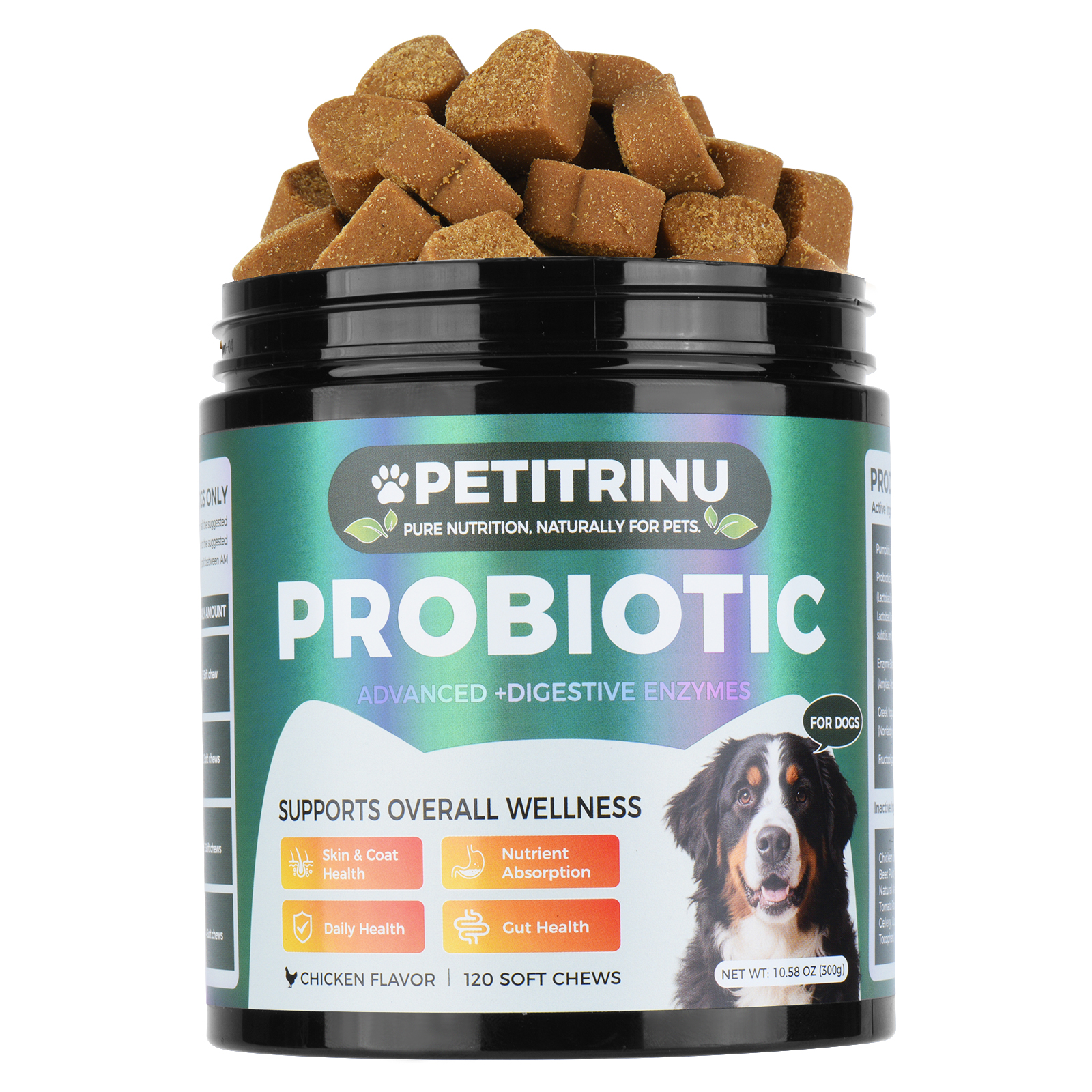 Comprehensive Dog Probiotic & Digestive Enzymes Supplement, 120 Soft Chews Chicken Flavor, Supports Skin & Coat, Nutrient Absorption & Gut Health