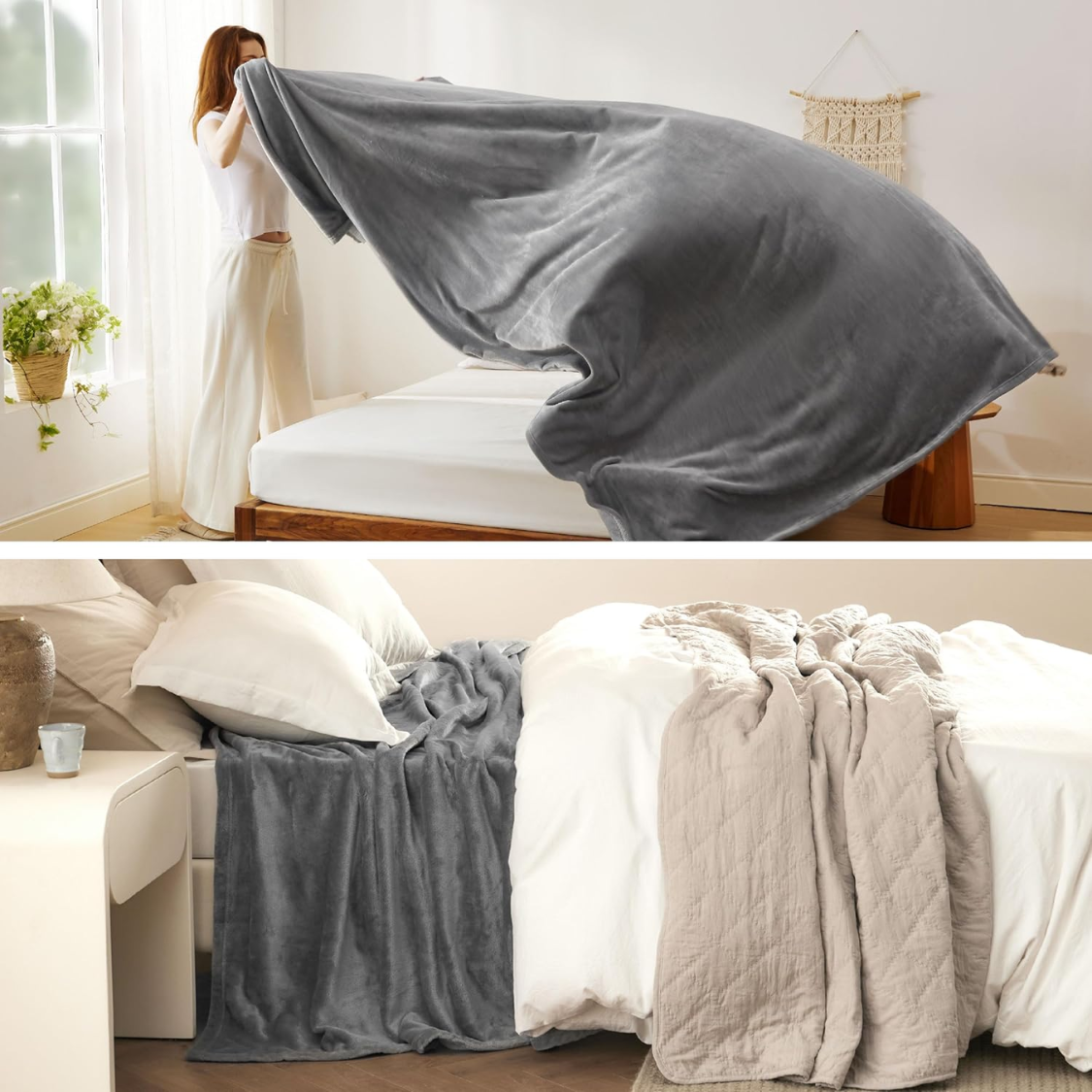 Blankets Queen Size Grey Soft Warm Outdoor Picnic Blanket For Camping Travel — foto 5