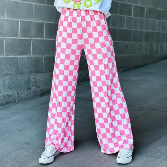Women's Plaid Print Pocket Elastic Waist Straight Pants, Casual And Comfortable Trousers For Daily Wear, Women's Pants Womenswear Bottom Linen Pant... Pink - Shop at LoveMi
