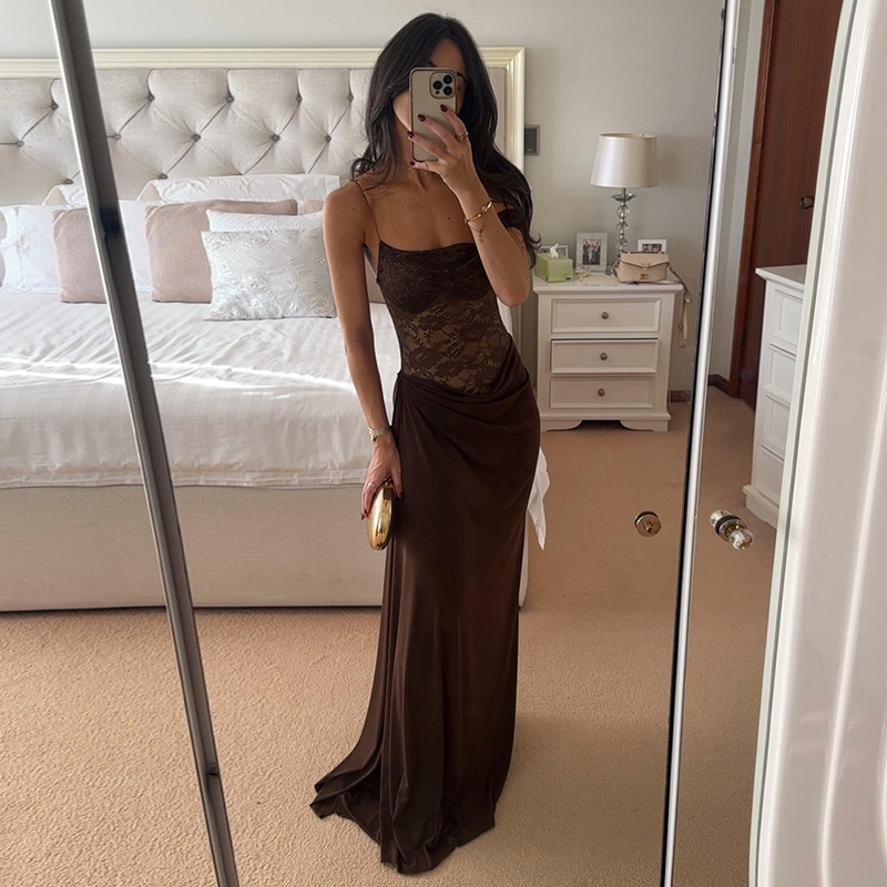 Sheer Lace Elegant Maxi Dress Women Sleeveless Backless Chic Evening Dress Off Shoulder Fashion Midi Dresses Slim Summer Dresses