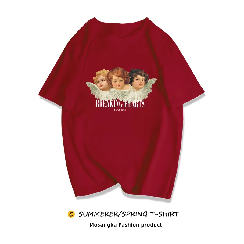 Niche Sweet And Cool T-shirt European And American Retro Plus Size MM Top - Wine