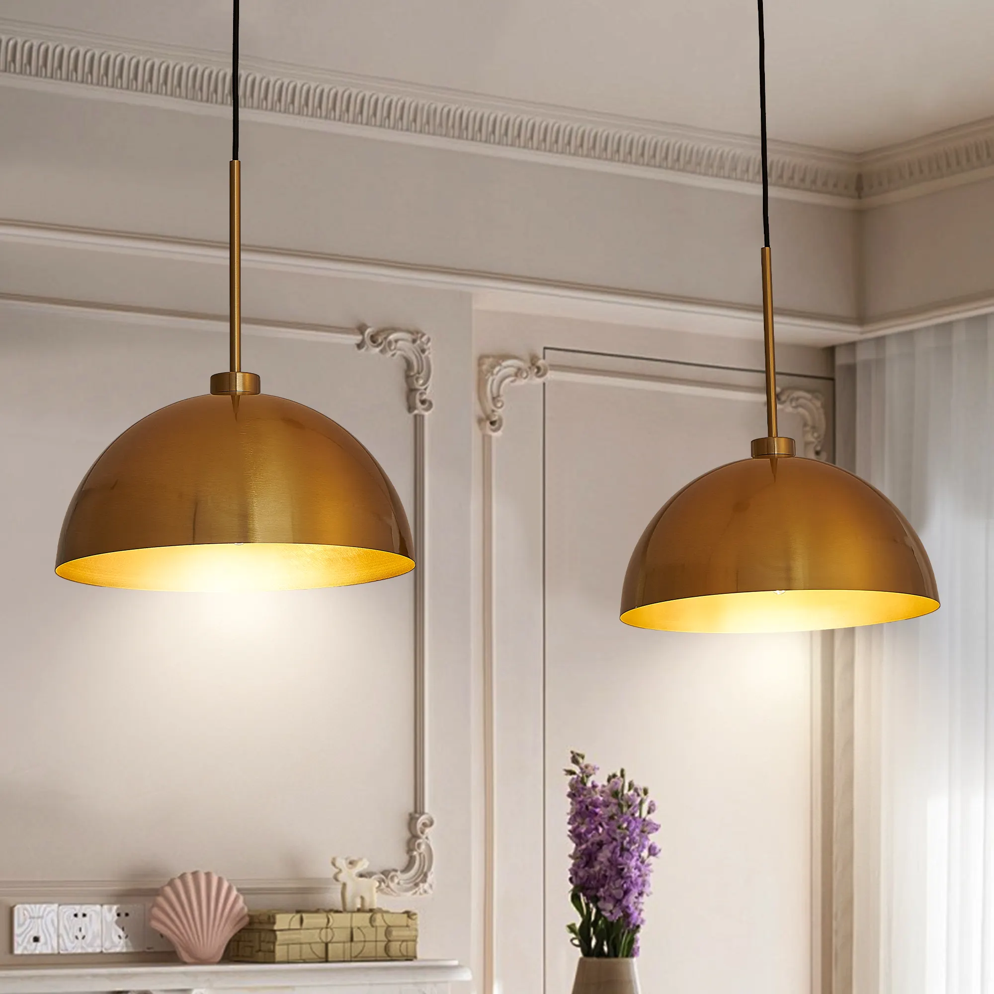 41inch Industrial Modern Copper Color Double Pendant