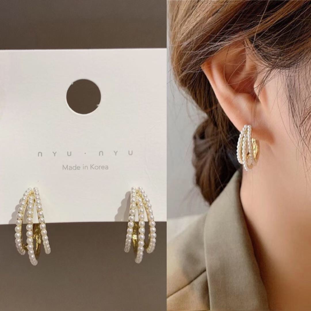 Korea All-match Rhinestone Pearl Bow Earrings