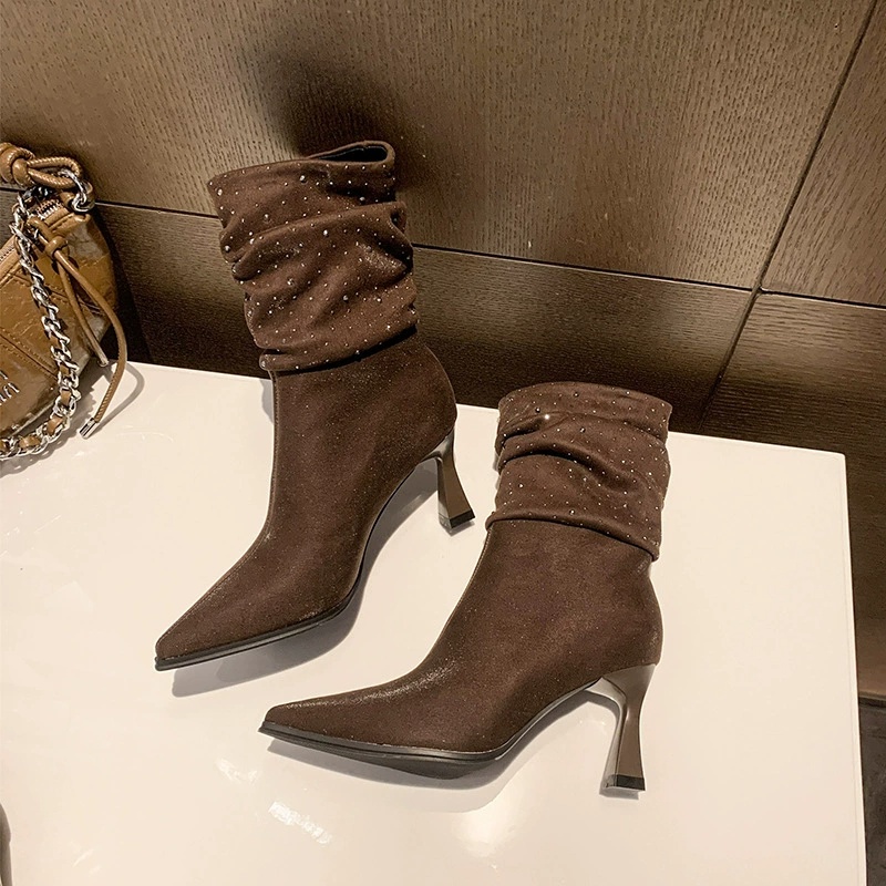 Rhinestone Pointed Toe Ankle Boots