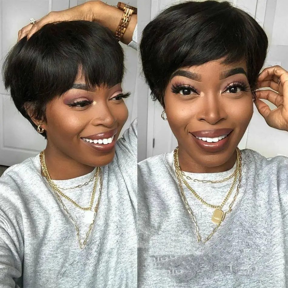 Wig Female Headgear Black Short Straight Hair Pixie Cut