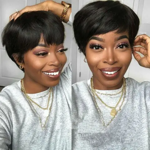 Wig Female Headgear Black Short Straight Hair Pixie Cut
