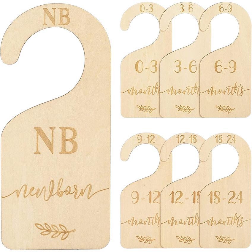 7 Pack Wooden Baby Closet Size Dividers Newborn To 24 Months Nursery Clothes Organizer Tags