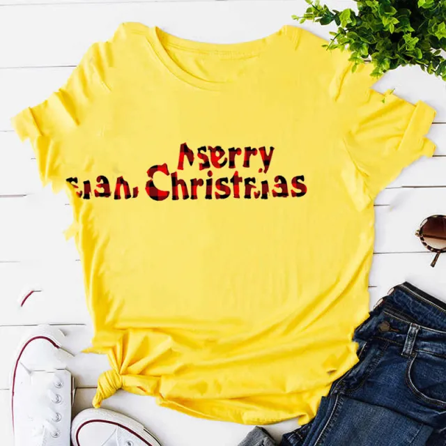 Christmas Santa Elk T Shirt Couple Short Sleeve Yellow1003 - Shop at LoveMi