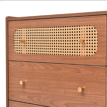 Rattan Sideboard Cabinet For Living Room, Chest Of Drawers With 6 Walnut - 40D — image 10