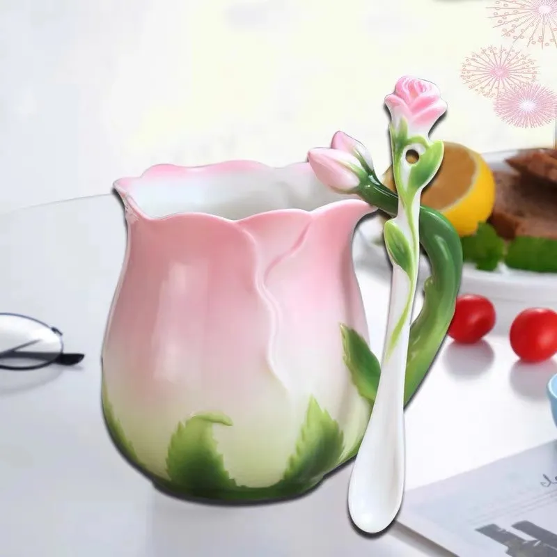 Flower Ceramic Coffee Cup Flower Tea Rose Mug – image 5