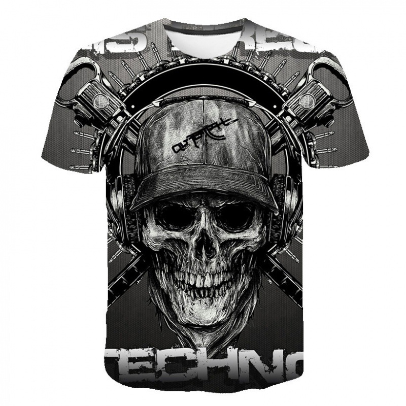 Title 3, Hip Hop Skull Pattern 3D Printed Short Sleeve M...